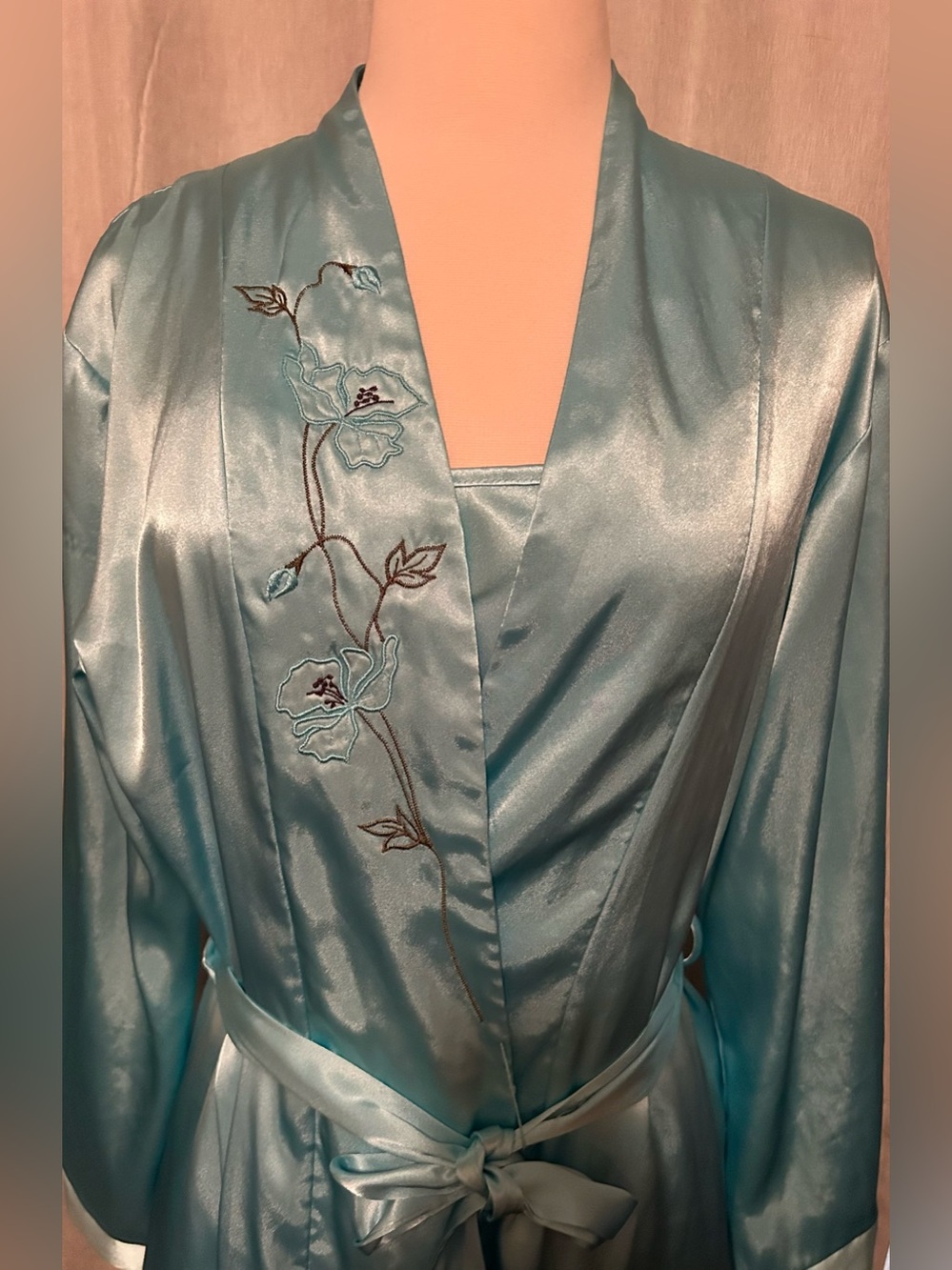Jones New York Embroidered Robe & Slip Set - Teal - Picture 4 of 10